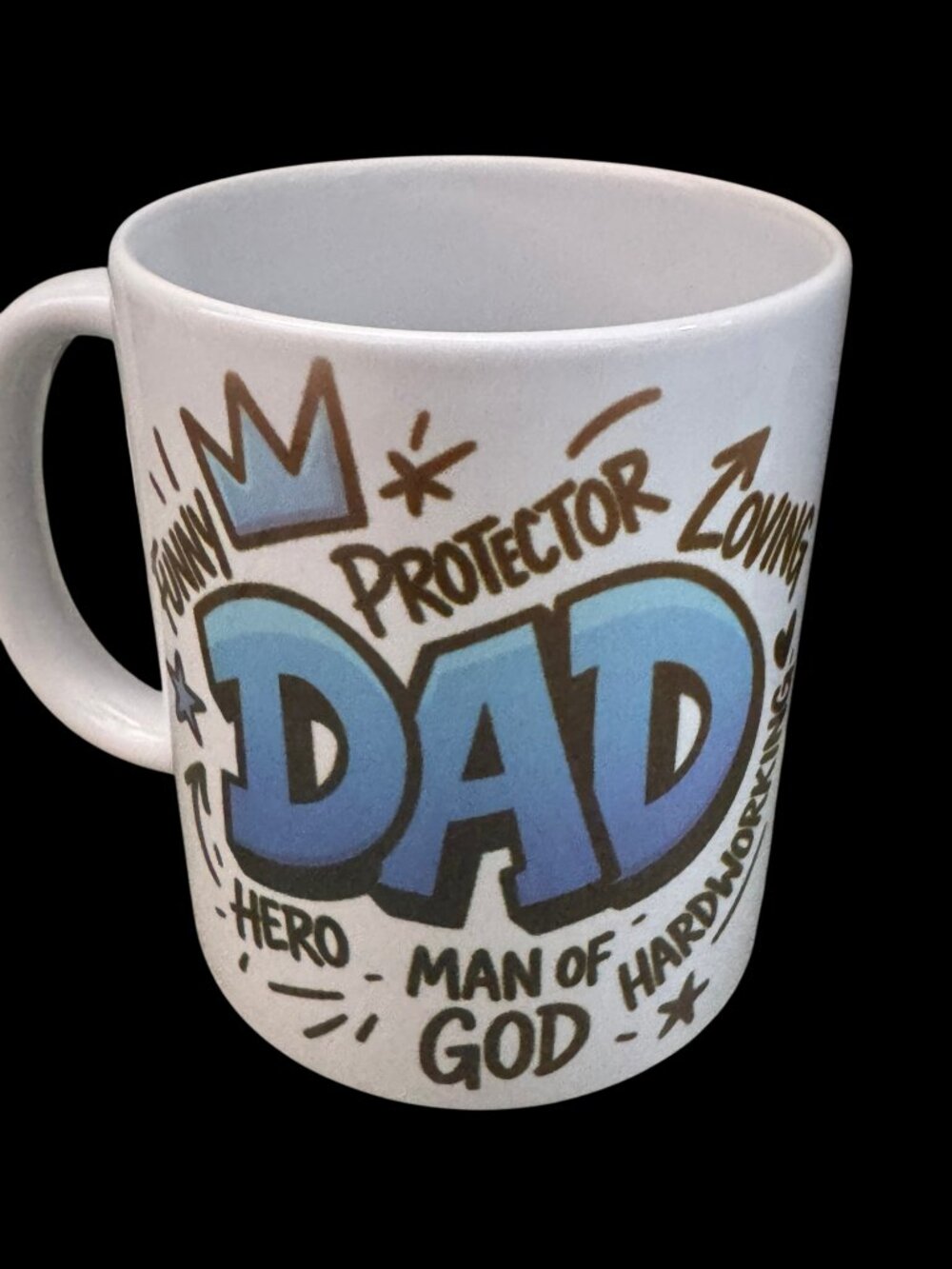 Dad Coffee Mug, White Ceramic Cup, Hero Protector Man of God Theme, 11 oz